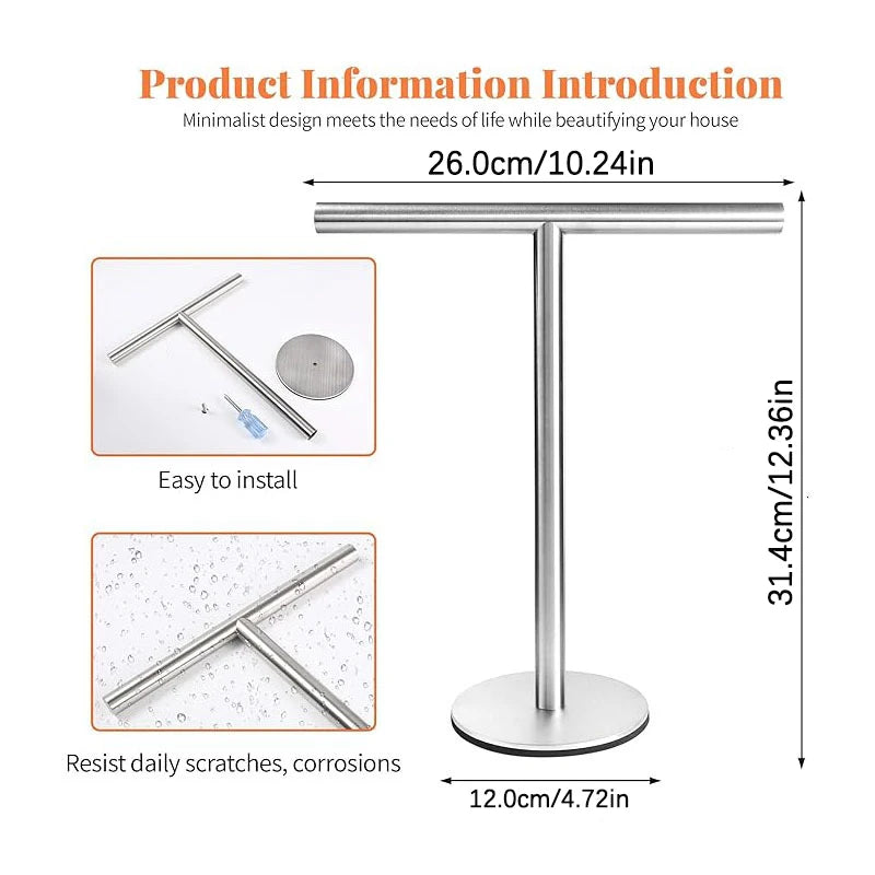 Porte-serviettes acier inox en forme de T 6