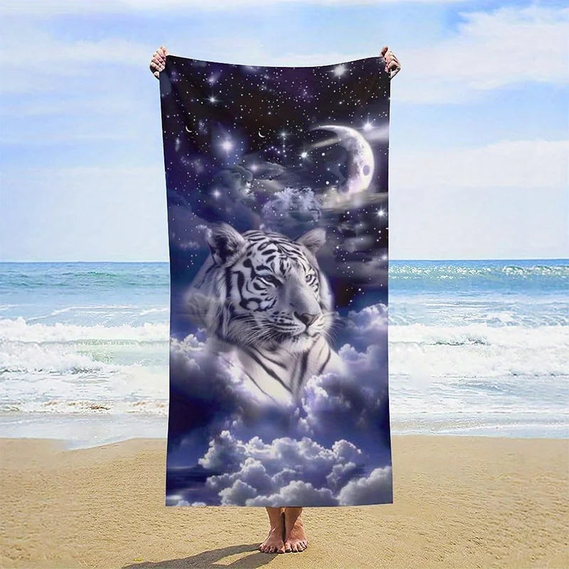 Serviette de plage tigre blanc étoilée
