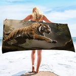 Serviette de plage tigre chasseur - Vignette | Serviettes de bain 